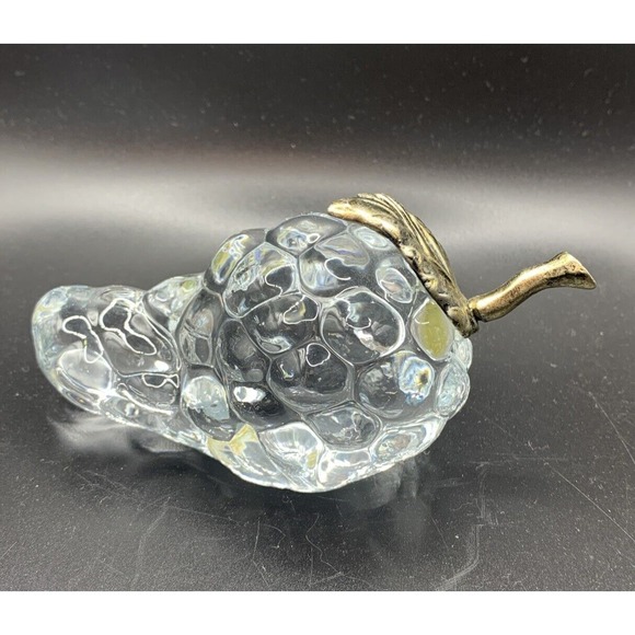 Unbranded Other - Vtg Hand Made Crystal Grape Cluster Paper Weight Applied Brass Leaf & Stem 5”